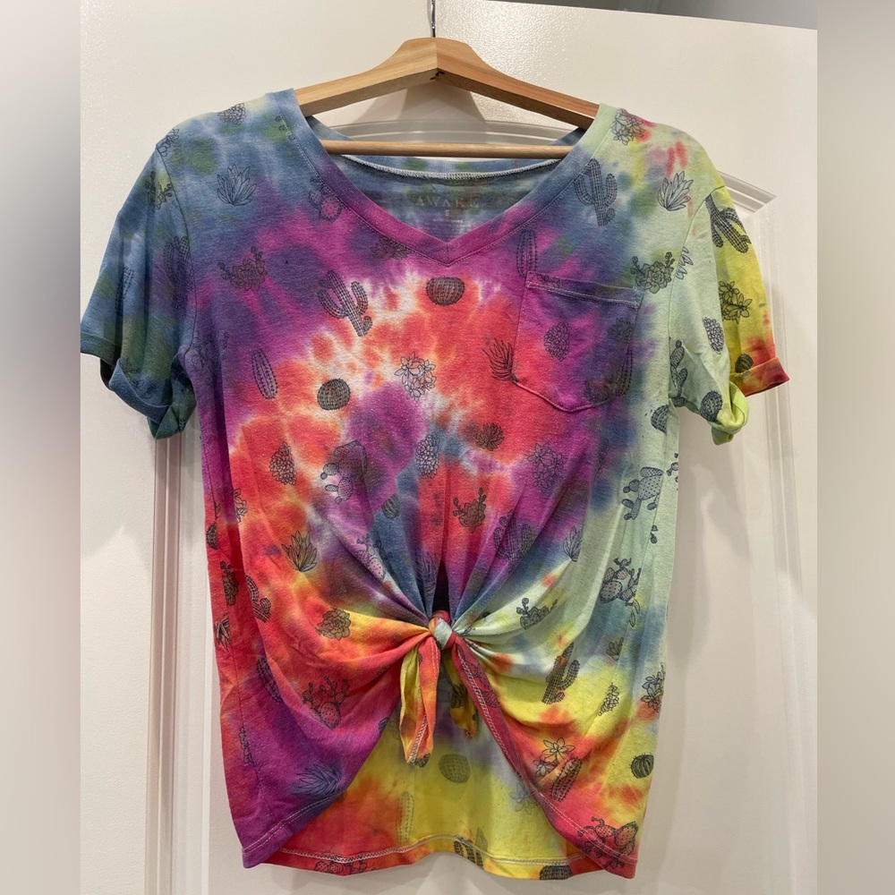 Tie dye cactus tie front shirt
